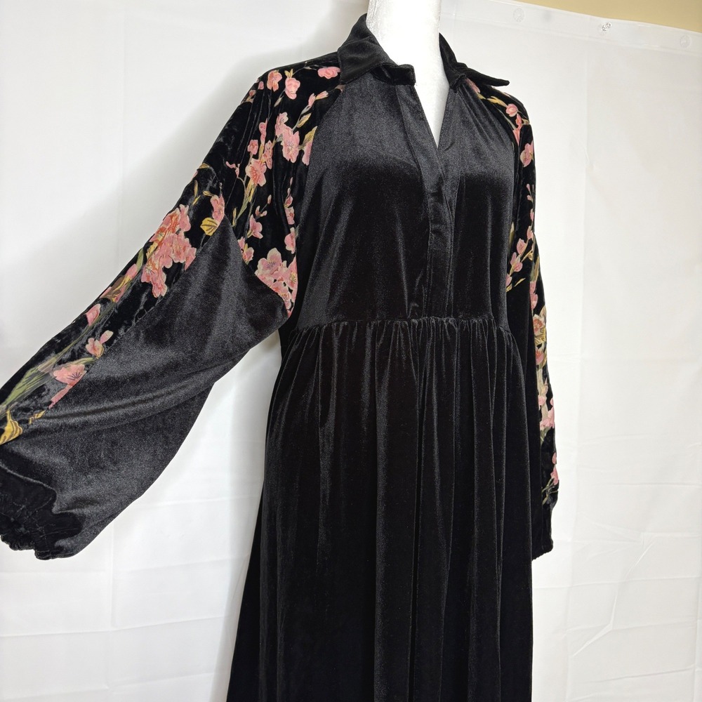 Umgee Dress Velvet Burnout Babydoll Balloon Large Black Whimsigoth Dark Fairy